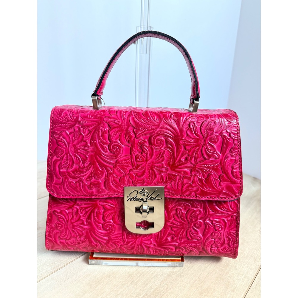 Patricia Nash Chauny Tooled Leather Satchel Crossbody Handbag Magenta NWT